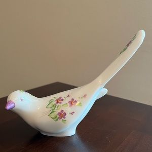 Fenton Hand-painted White with Pink Flowers Bird.